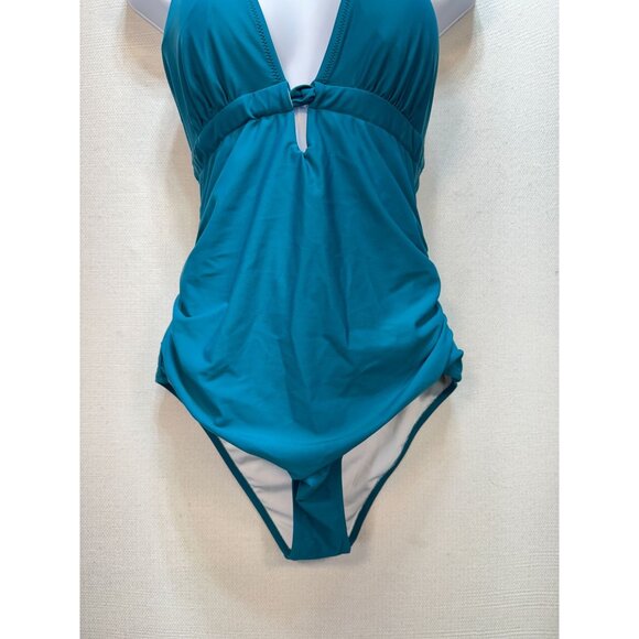 CUPSHE Women's One Piece Swimsuit Deep V Neck Size Large Teel Blue Bathing Suit - Picture 3 of 13